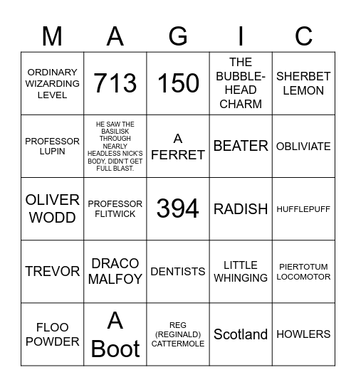 Harry Potter Movie TT² Bingo Card