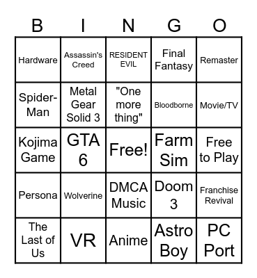 STATE OF PLAY Bingo Card
