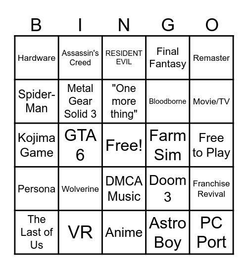 STATE OF PLAY Bingo Card