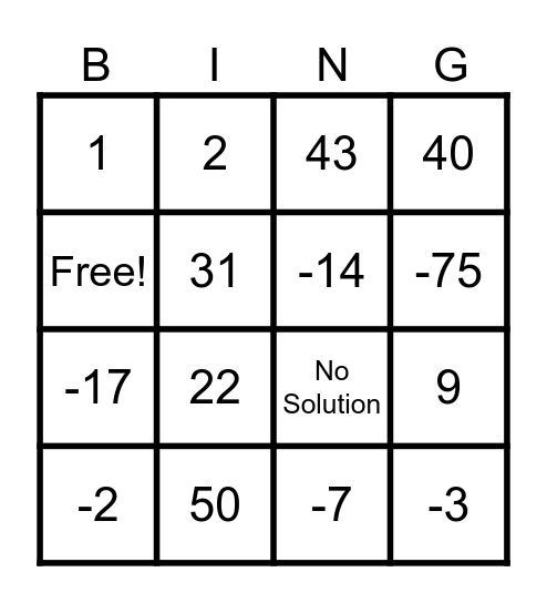 Untitled Bingo Card