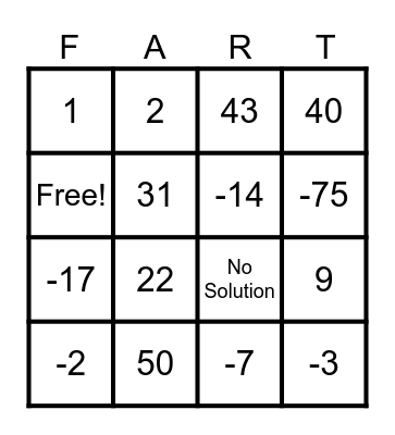 Square Root Bingo Card