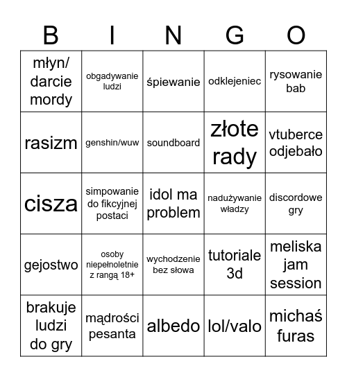 voice czat klockownia bingo Card