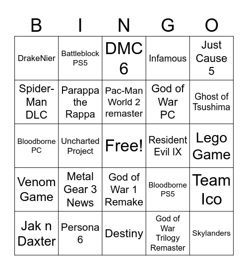 PS Pres Bingo Card