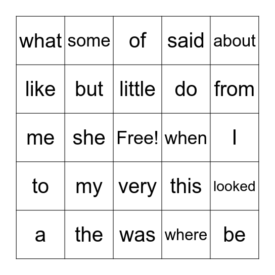 Tricky Words Bingo Card