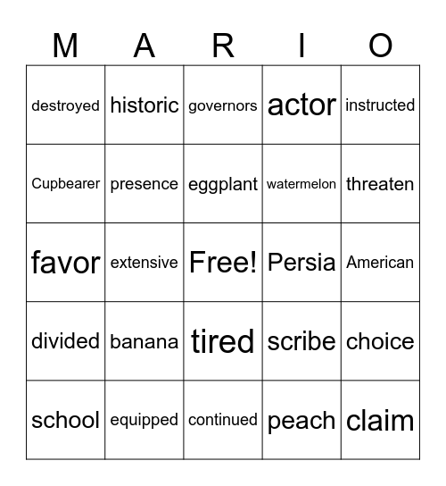 Mario Bings Bingo Card