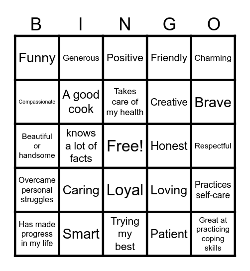 Strengths Bingo Card