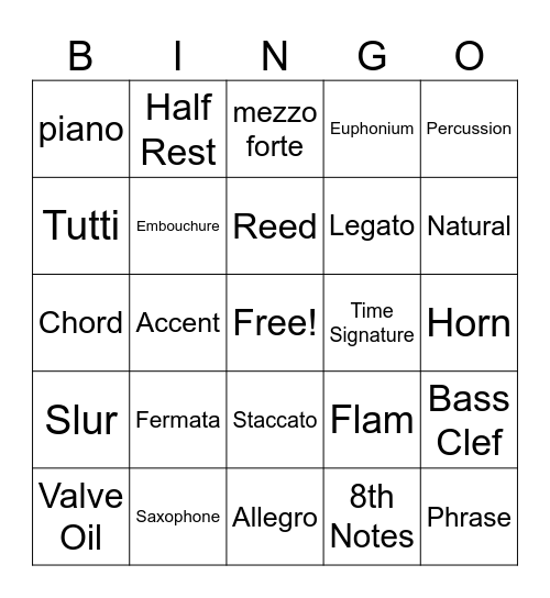 Band Bingo Card