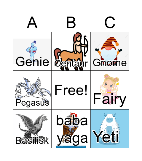 Mythical Creature Bingo Card