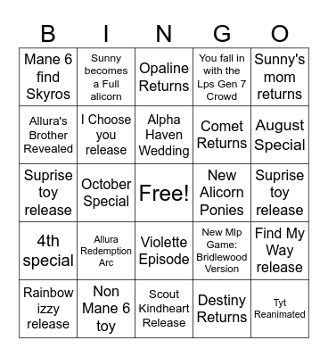 MLP G5 bingo card 2024 Bingo Card