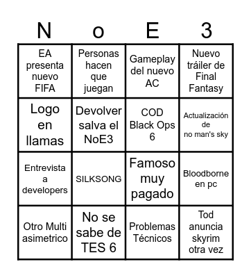 NoE3 Bingo Card