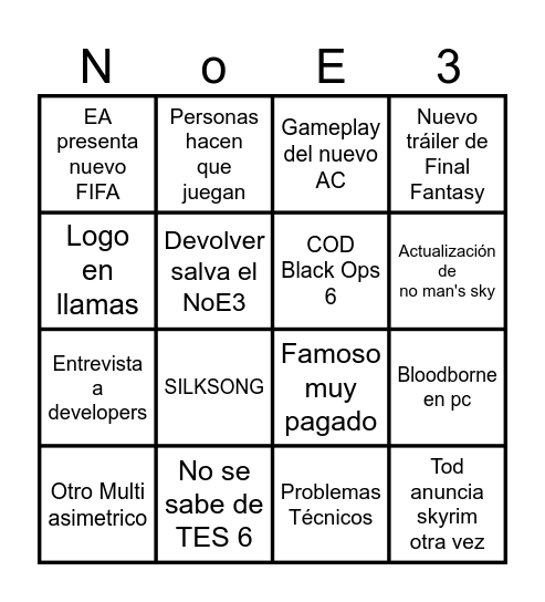 NoE3 Bingo Card