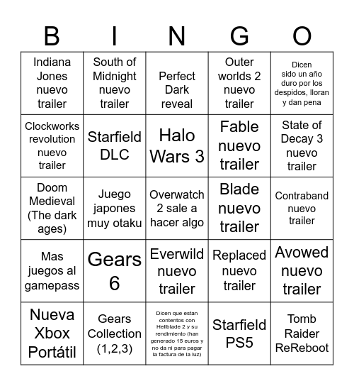 E3 2024 Bingo Xbox Bingo Card