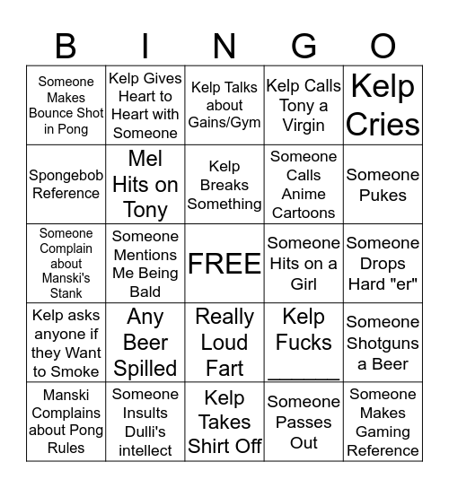 Jason's House Party Bingo Card