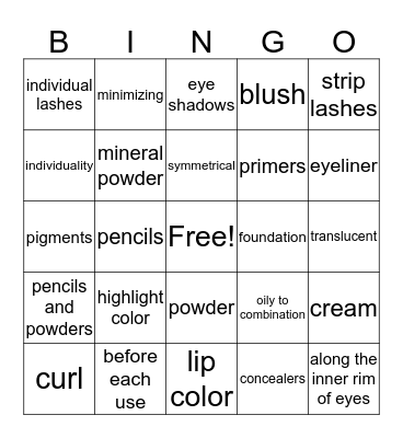 Ch. 24 Facial Makeup 3 Bingo Card