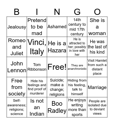 ISOLATION Bingo Card