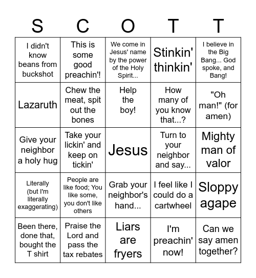 Pastor Scott Bingo Card