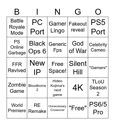 Playstation State of Play 2024 Bingo Card