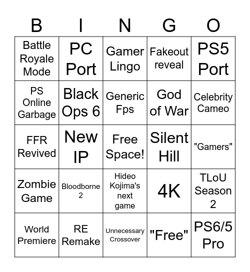 Playstation State of Play 2024 Bingo Card