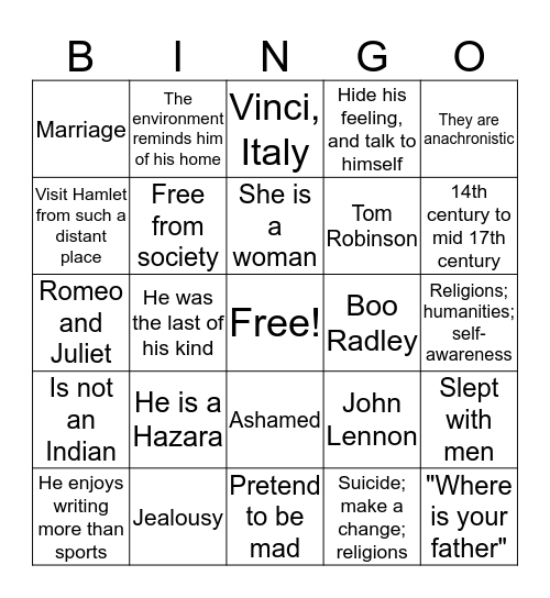 ISOLATION Bingo Card