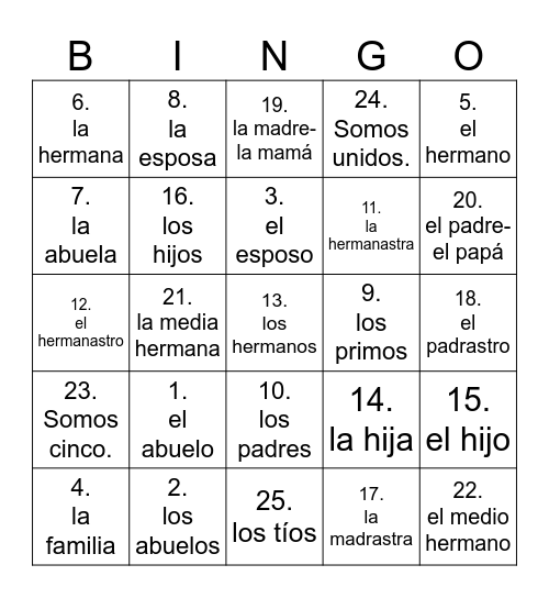 Capítulo 6: la familia Bingo Card