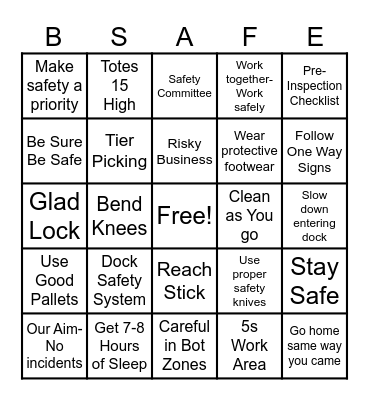 Cardinal Health Safety BINGO 7/26 Bingo Card