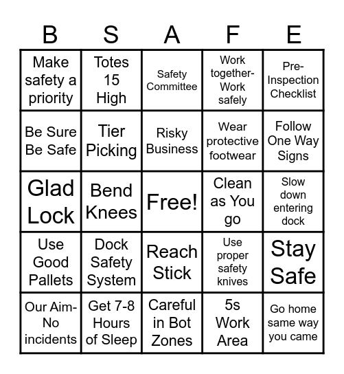 Cardinal Health Safety BINGO 7/26 Bingo Card