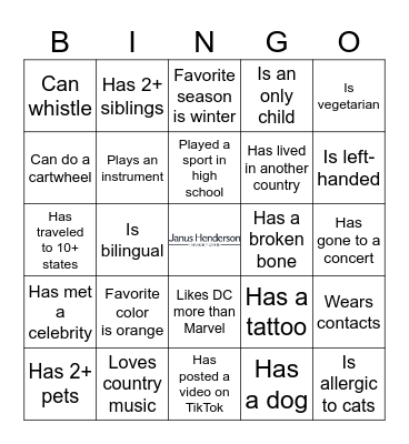Intern Icebreaker Bingo Card