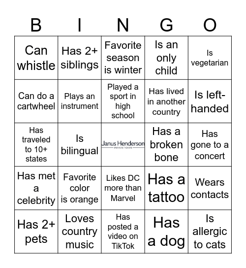 Intern Icebreaker Bingo Card