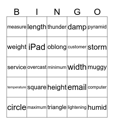 Word review Bingo Card