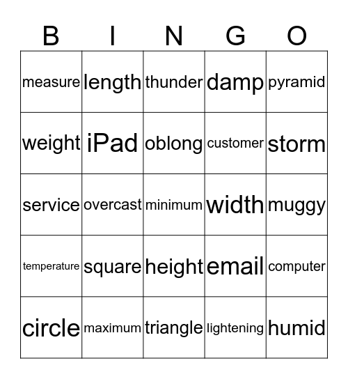 Word review Bingo Card