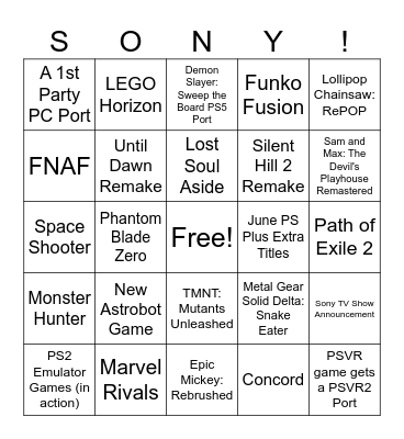 State of Play Bingo Card