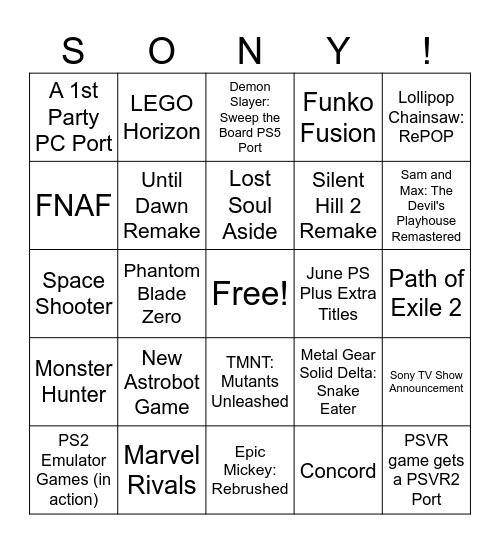 State of Play Bingo Card