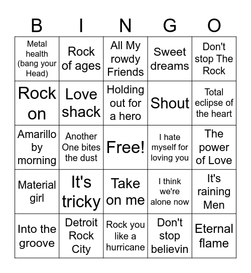 80s Bingo Card