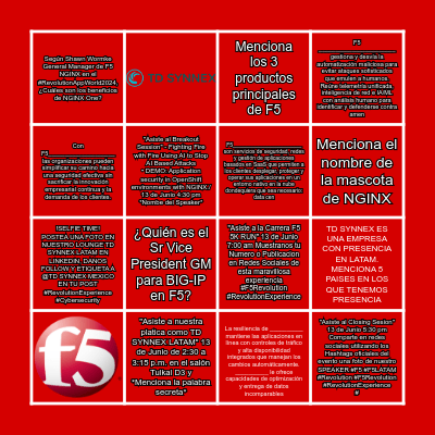 BINGO F5 BY  TD SYNNEX Bingo Card