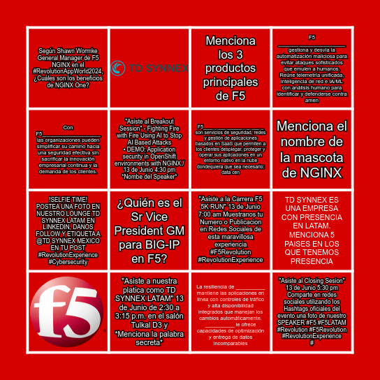 BINGO F5 BY  TD SYNNEX Bingo Card