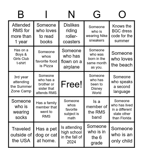 Human Bingo Card