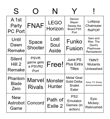 State of Play Bingo Card