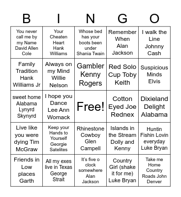 Classic Country Bingo Card