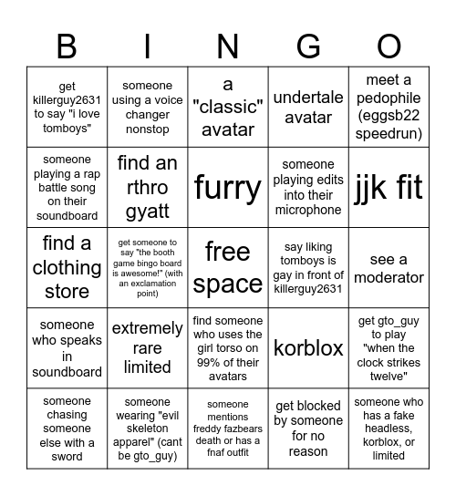 booth game bingo Card