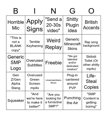 Content Creator SMPS Applications Bingo Card