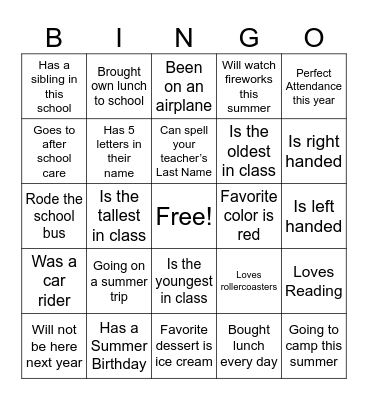 End Of The Year Bingo Card