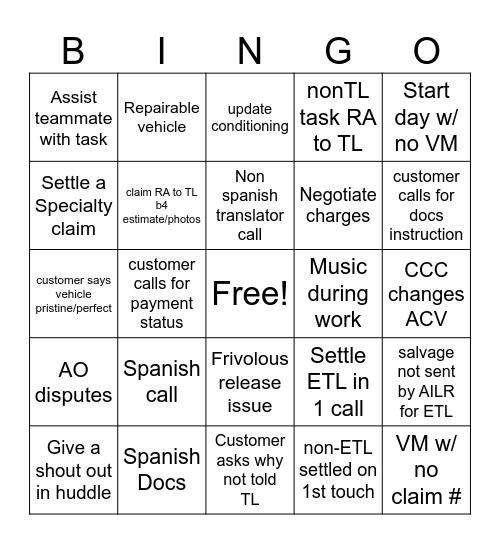 Untitled Bingo Card