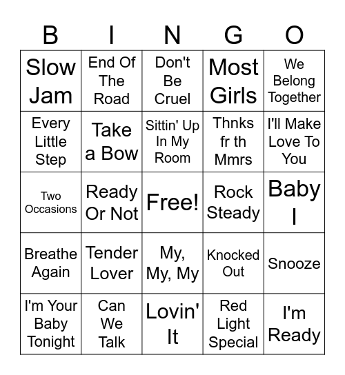 Producer: Babyface Bingo Card