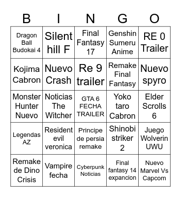 E3'NT Bingo Card