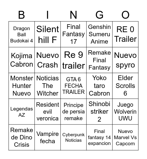 E3'NT Bingo Card