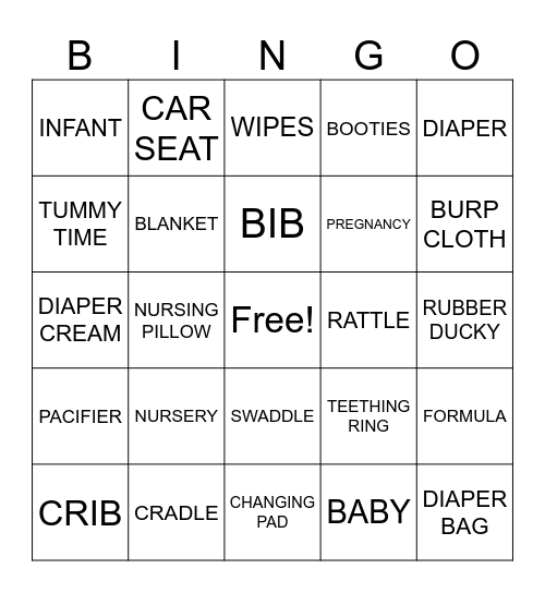 Tabbie's Baby Shower Bingo Card