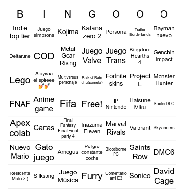 Bingo SummerGamefest Bingo Card