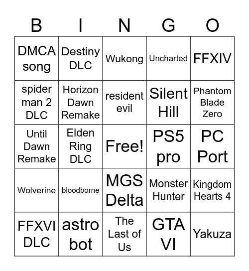 PlayStation's State of Play May 2024 Bingo Card