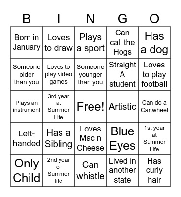 Summer Life Bingo Card