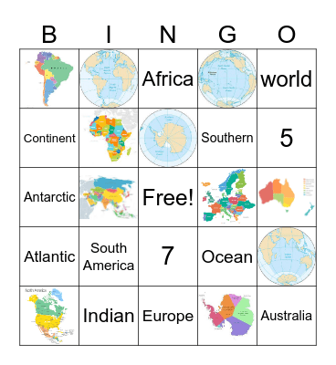 Continents and Oceans Bingo Card